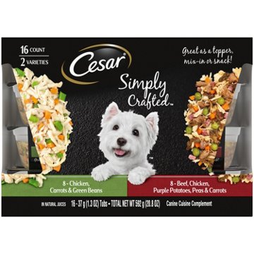 Cesar Simply Crafted Adult Wet Dog Food Meal Topper - Chicken Carrots & Green Beans and Beef Chicken Purple Potatoes Peas & Carrots