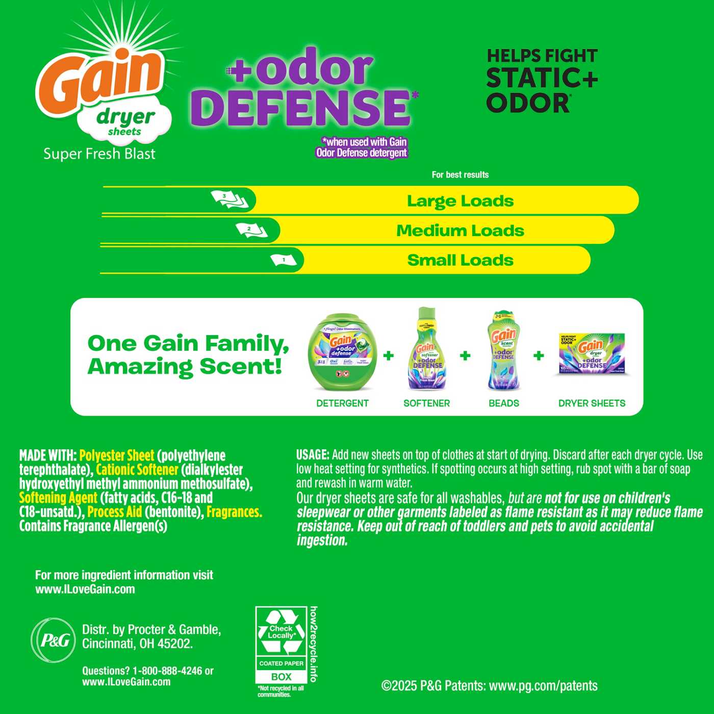 Gain + Odor Defense Fabric Softener Dryer Sheets Super Fresh Blast