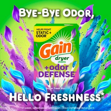 Gain + Odor Defense Fabric Softener Dryer Sheets - Super Fresh Blast, 105 ct