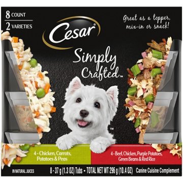 Cesar Simply Crafted Adult Wet Dog Food Meal Topper - Chicken Carrots Potatoes & Peas and Beef Chicken Purple Potatoes Green Beans & Red Rice