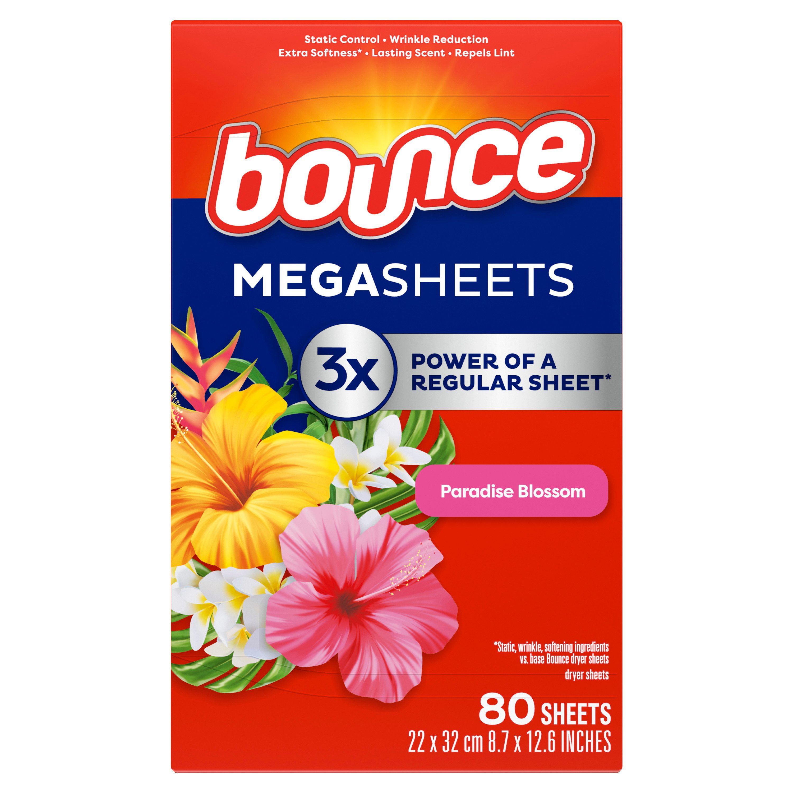 Bounce Mega Dryer Sheets, Paradise Blossom Scent - Shop Softeners