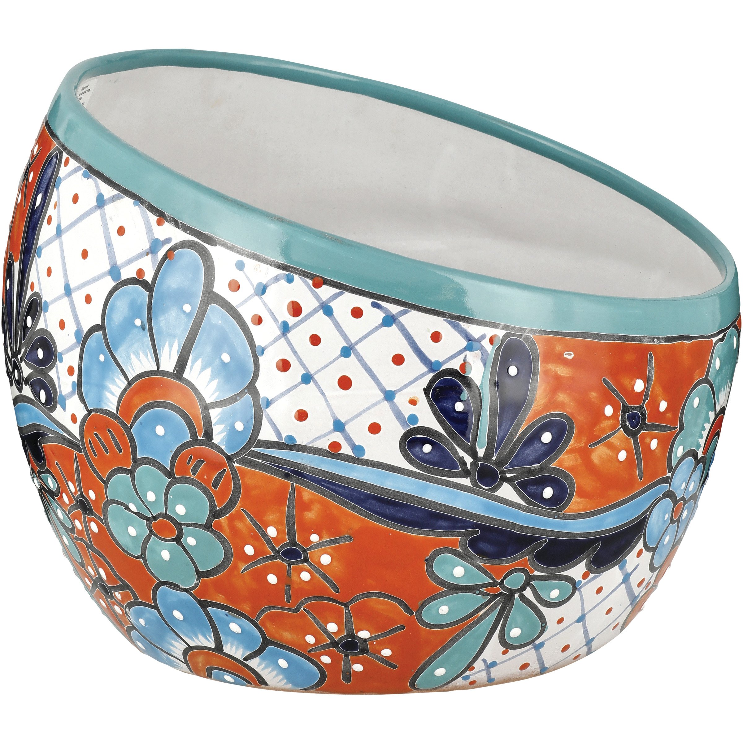 Talavera Oval Pot Blue Rim