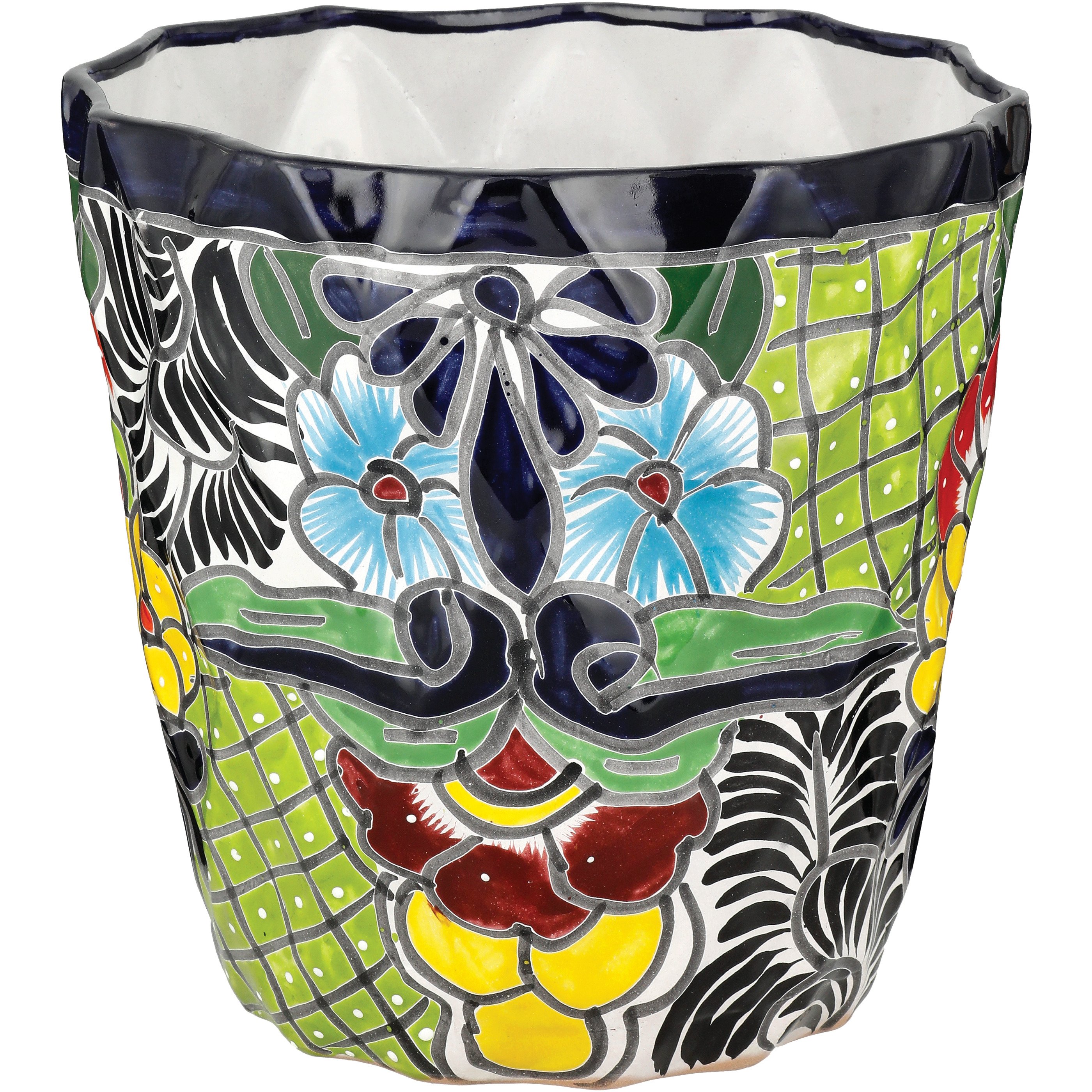 Blue Orange Pottery Diamond Floral Talavera Planter - Shop Pots ...