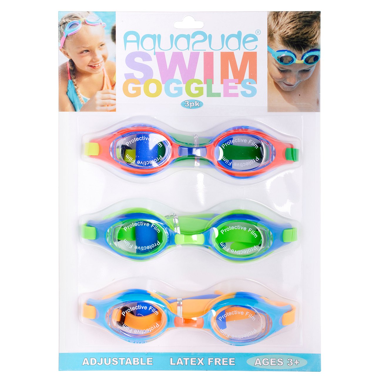 Aqua2ude Swim Goggles 3Pk Assorted Colors - Shop Goggles & masks at H-E-B