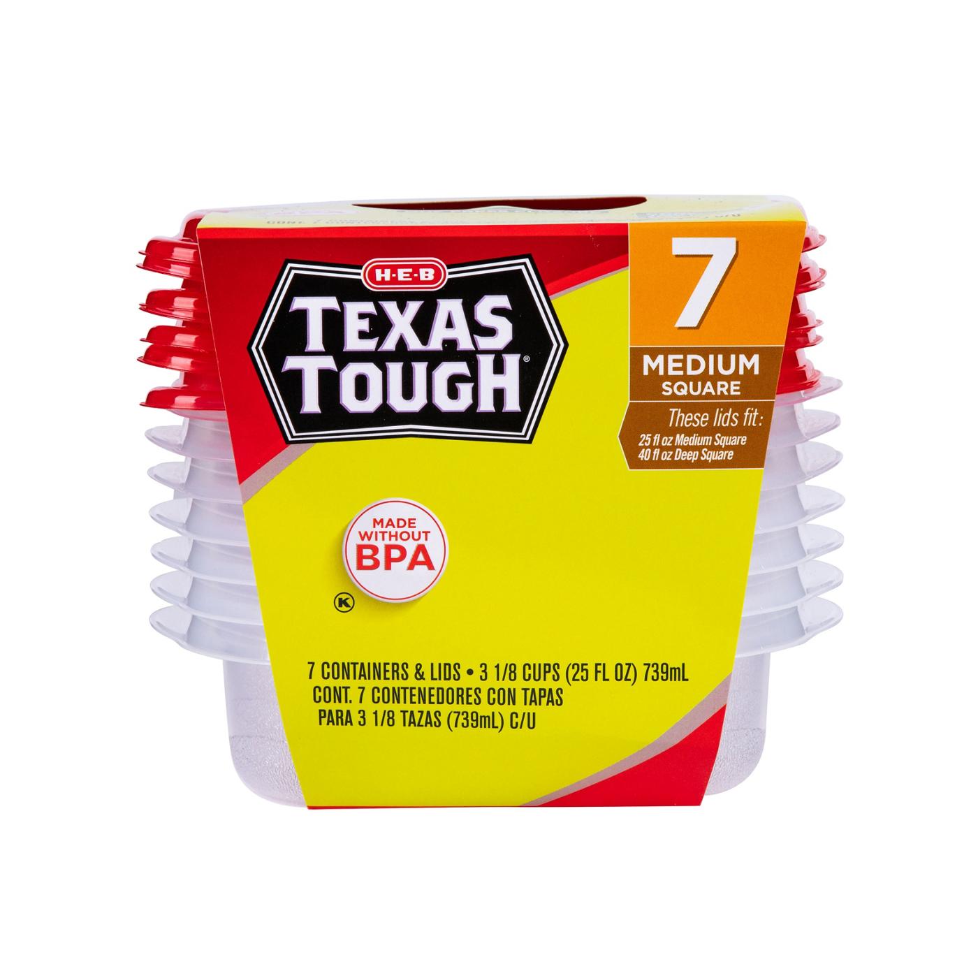 H-E-B Texas Tough Medium Square Reusable Containers with Lids; image 1 of 3
