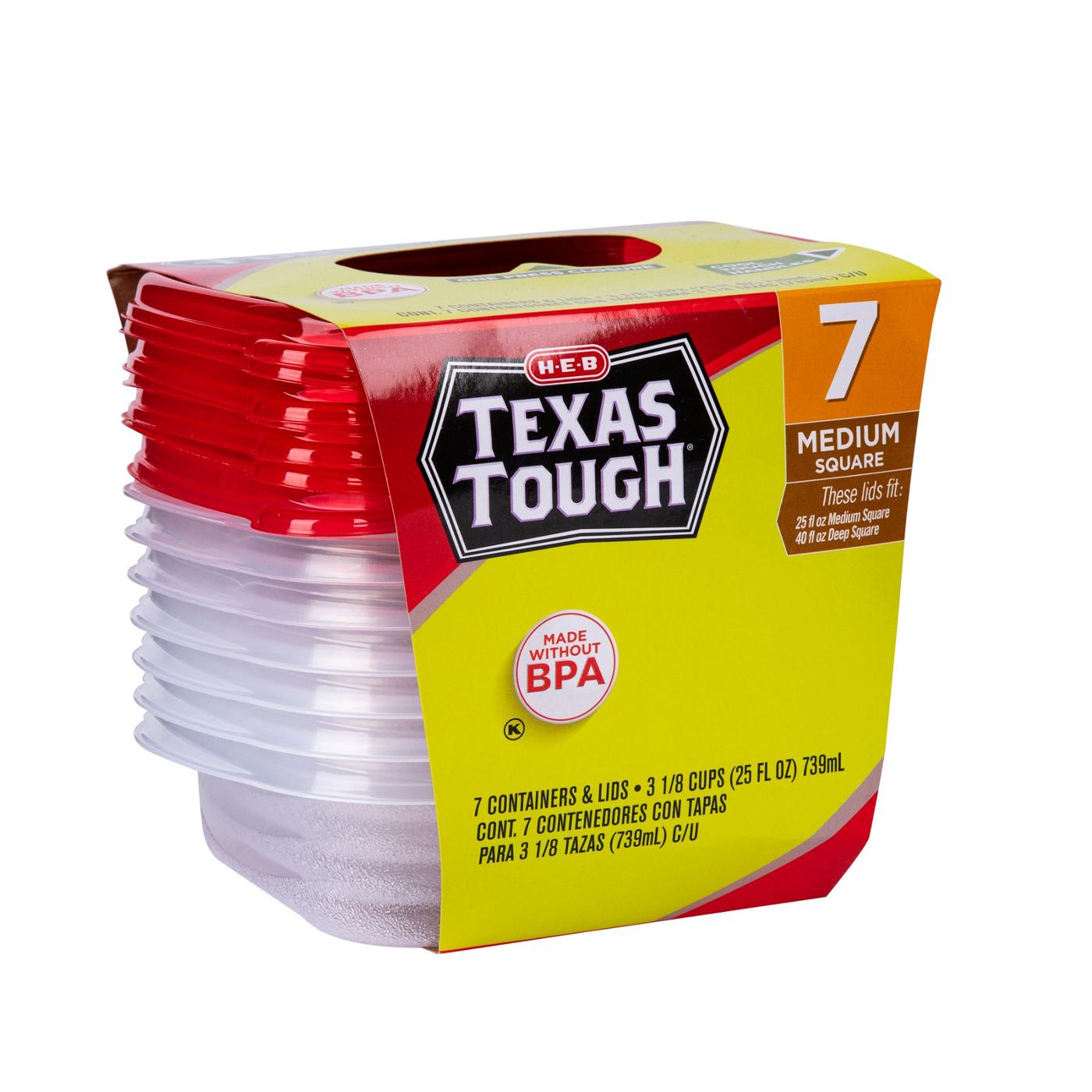 H-E-B Texas Tough Medium Square Reusable Containers with Lids; image 2 of 3