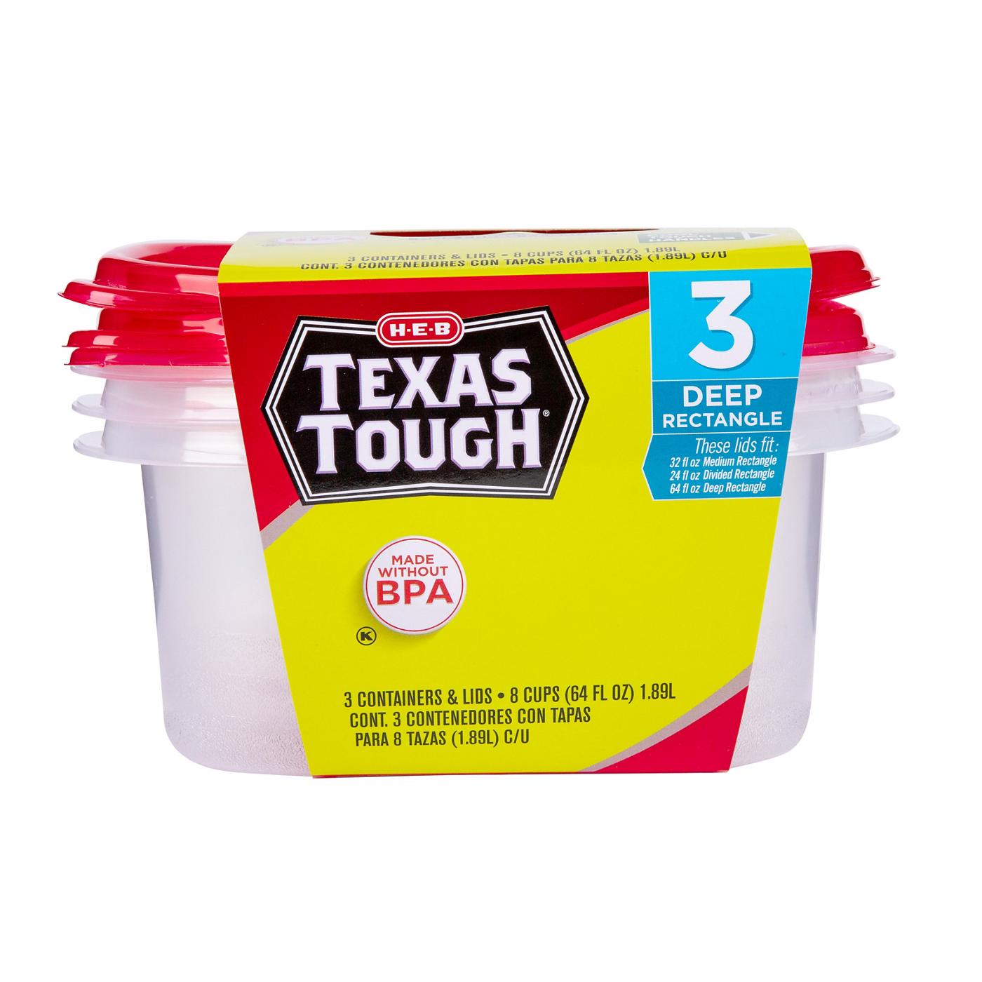 HEB Texas Tough Deep Rectangle Reusable Containers with Lids Shop