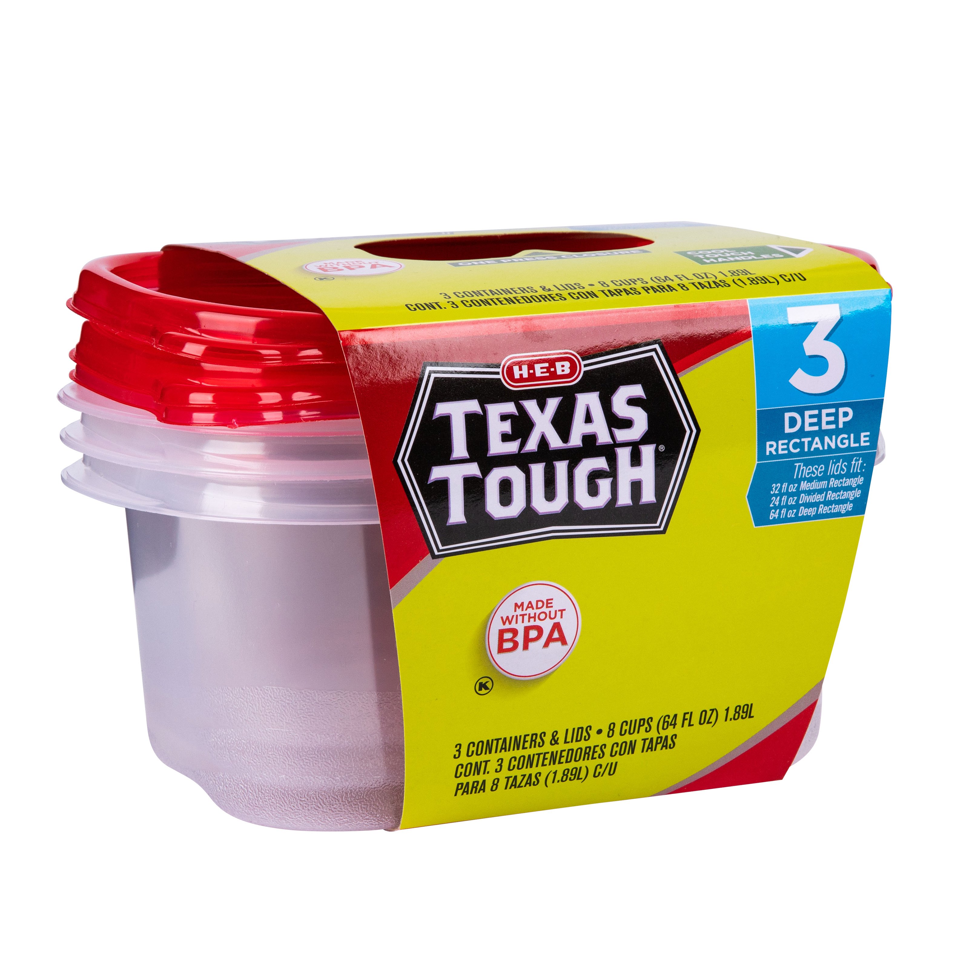 H-E-B Texas Tough Deep Rectangle Reusable Containers with Lids