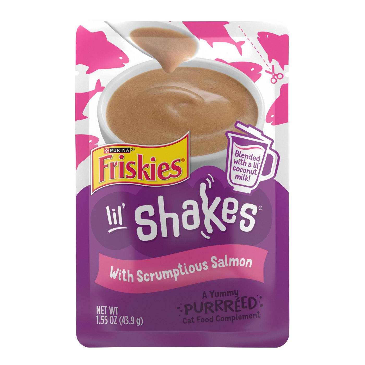 Friskies Purina Friskies Pureed Cat Food Topper, Lil’ Shakes With Scrumptious Salmon Lickable Cat Treats; image 1 of 8