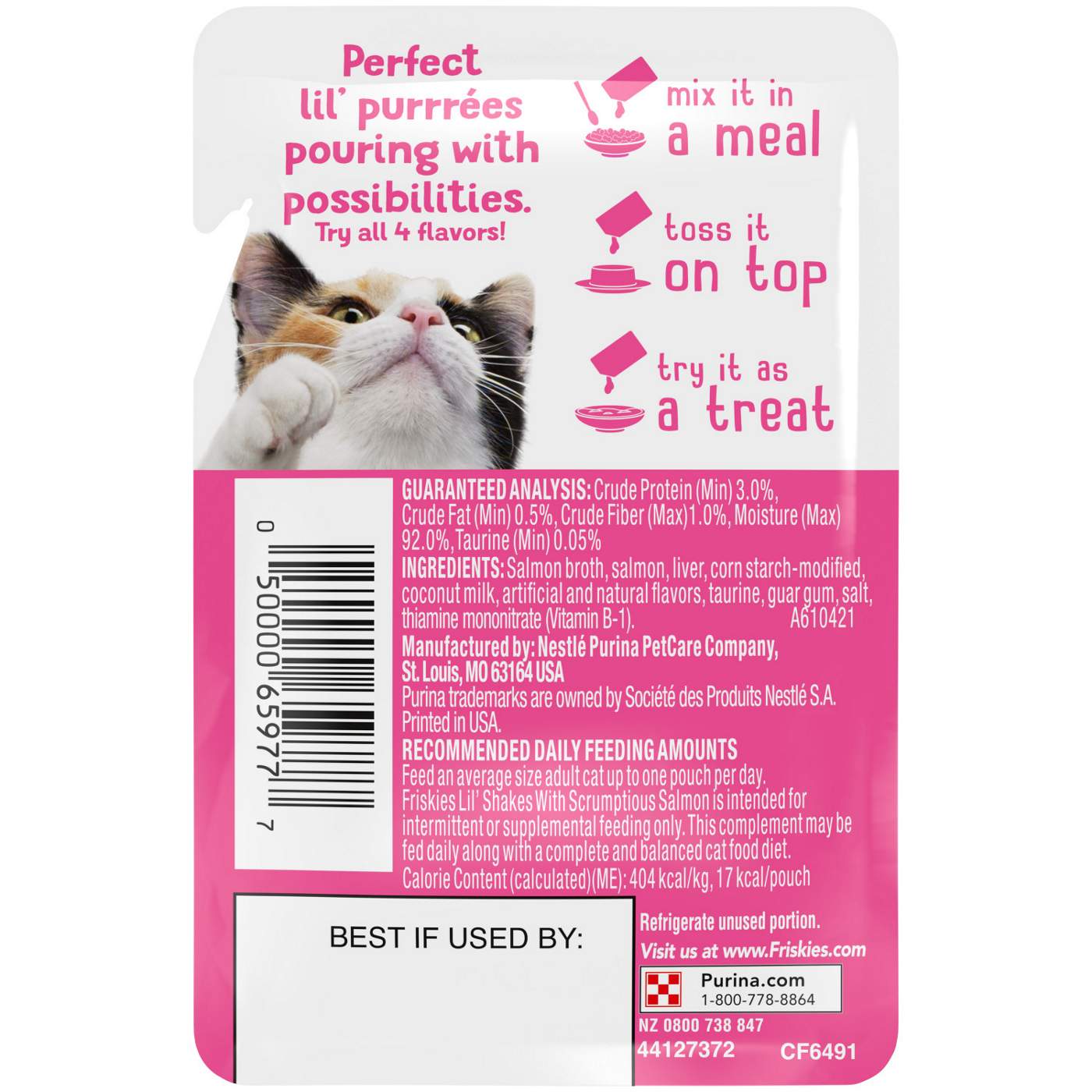 Friskies Purina Friskies Pureed Cat Food Topper, Lil’ Shakes With Scrumptious Salmon Lickable Cat Treats; image 7 of 8
