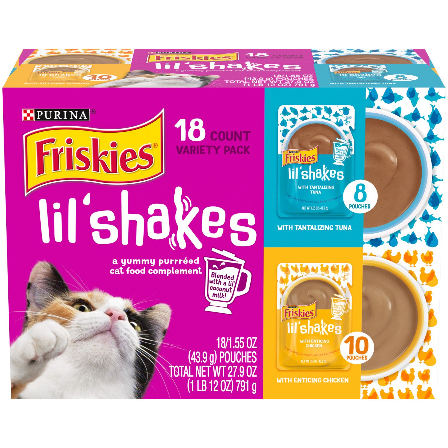 Friskies Pureed Cat Food Topper Variety Pack Lil Shakes With