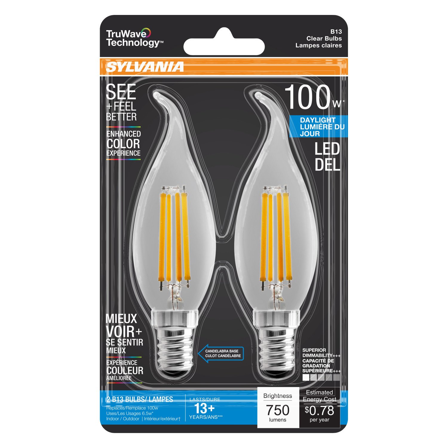 Sylvania TruWave E12 100Watt Clear LED Light Bulbs Daylight Shop