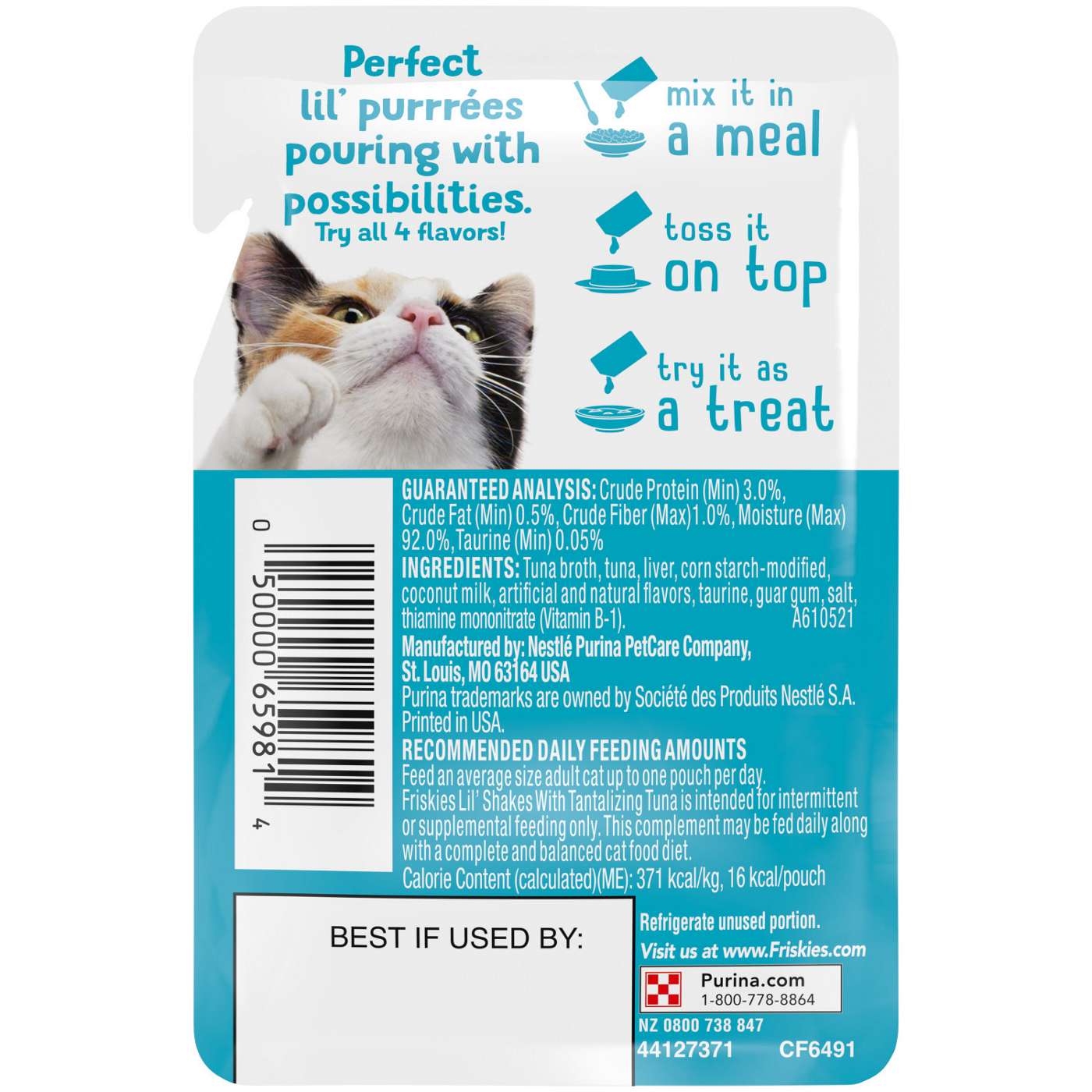 Friskies Purina Friskies Wet Pureed Cat Food Topper, Lil' Shakes With Tantalizing Tuna Lickable Cat Treats; image 3 of 8