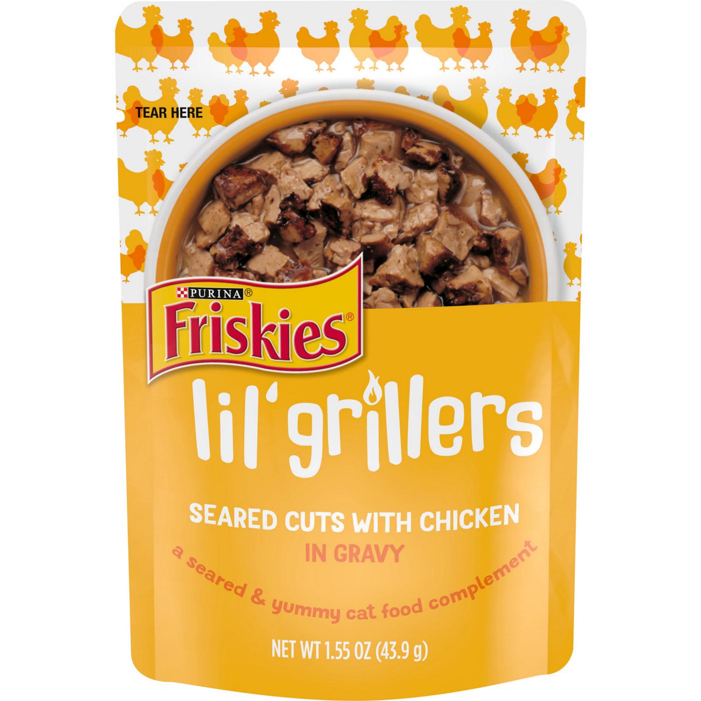 Friskies Purina Friskies Gravy Wet Cat Food Lickable Cat Treats, Lil' Grillers Seared Cuts With Chicken; image 1 of 7