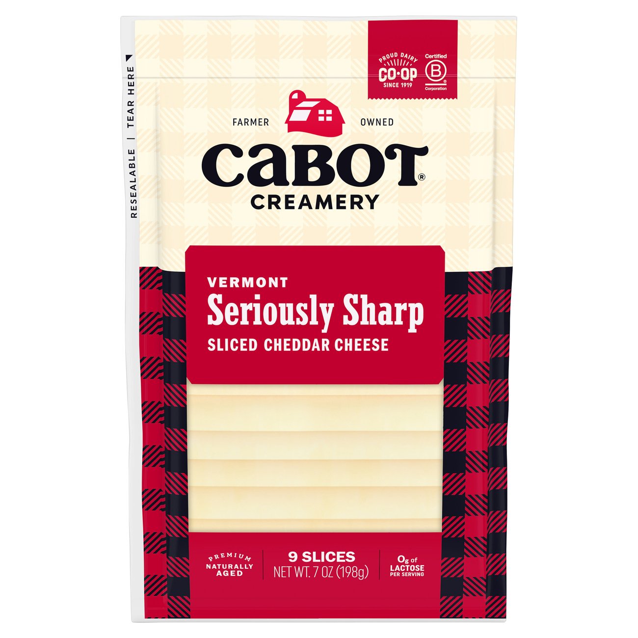 CABOT Vermont Seriously Sharp Cheddar Sliced Cheese, 9 ct