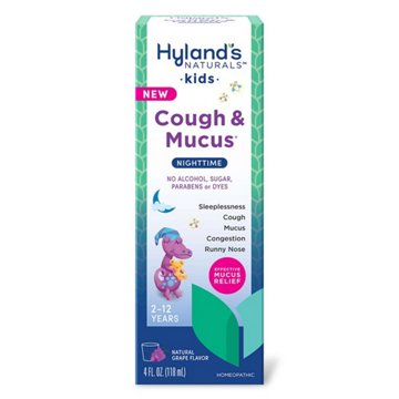 Hyland's Naturals Kids Cough & Mucus Nighttime Syrup Grape , 4 oz