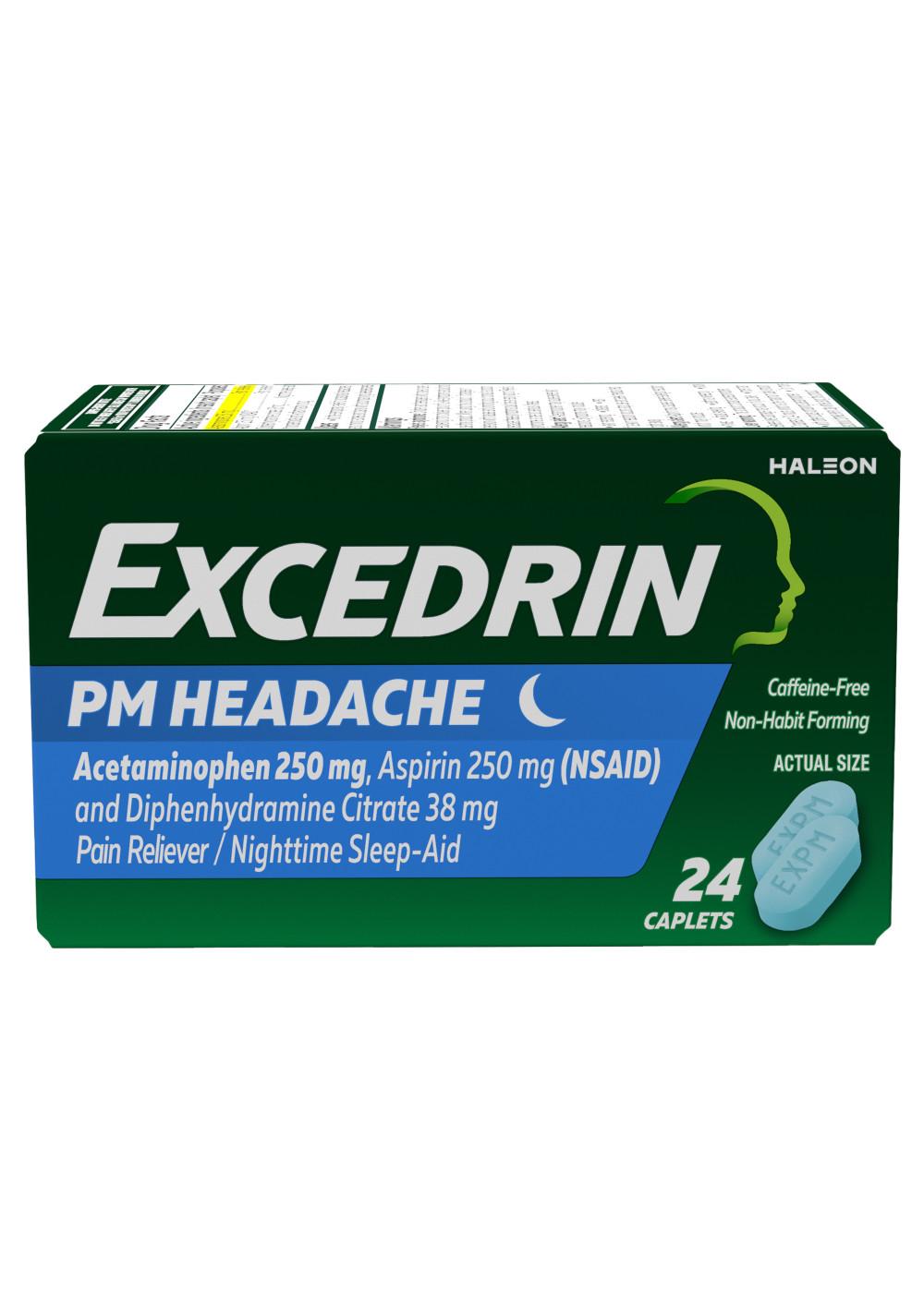 Excedrin PM for Headache Relief, Acetaminophen 250mg, Aspirin 250mg, Diphenhydramine Citrate 38mg, Pain Reliever, Nighttime Sleep-Aid; image 1 of 2
