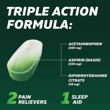 Excedrin PM for Headache Relief, Acetaminophen 250mg, Aspirin 250mg, Diphenhydramine Citrate 38mg, Pain Reliever, Nighttime Sleep-Aid