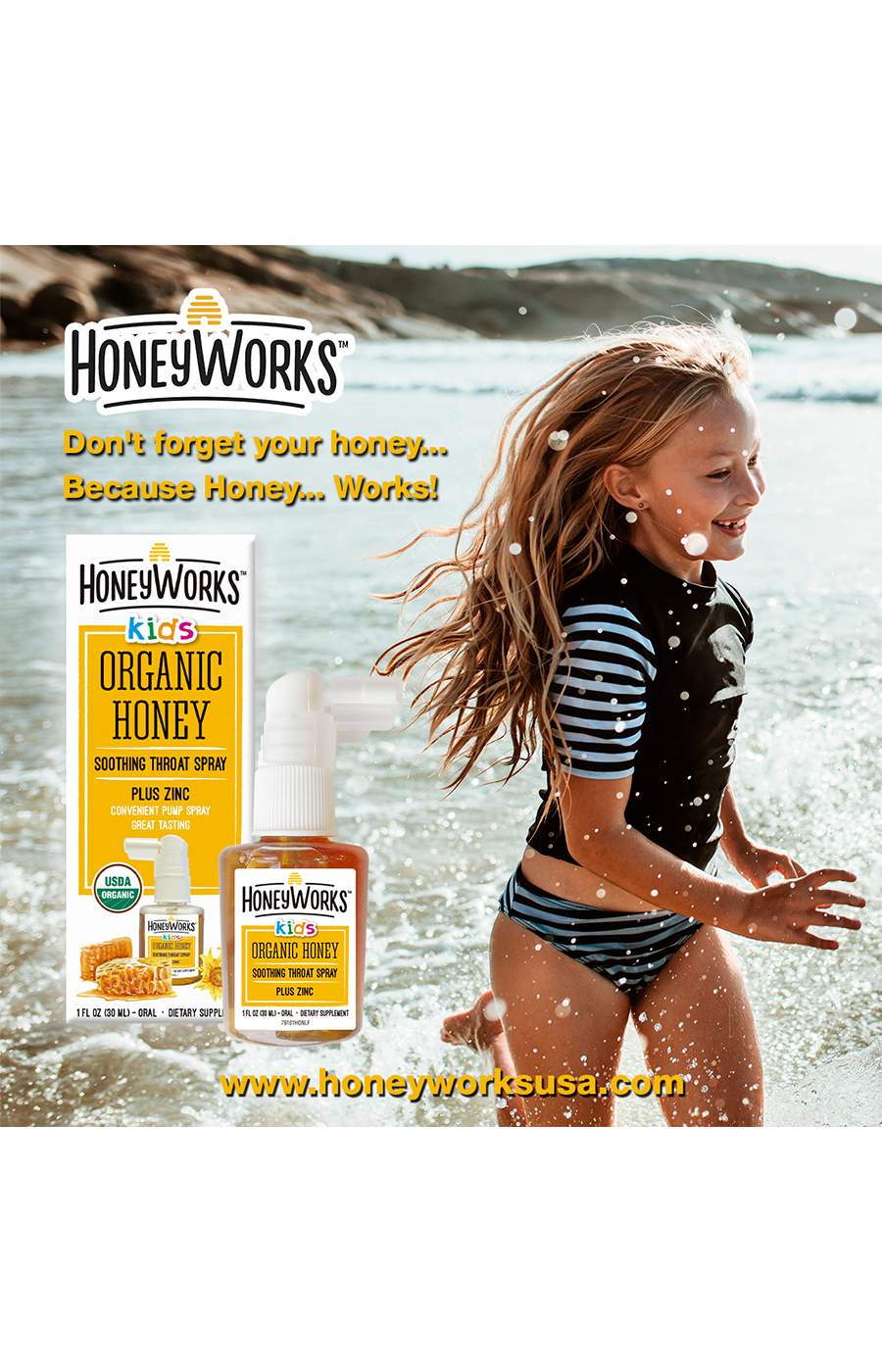 Honey Works Kids Organic Honey Soothing Throat Spray; image 2 of 5