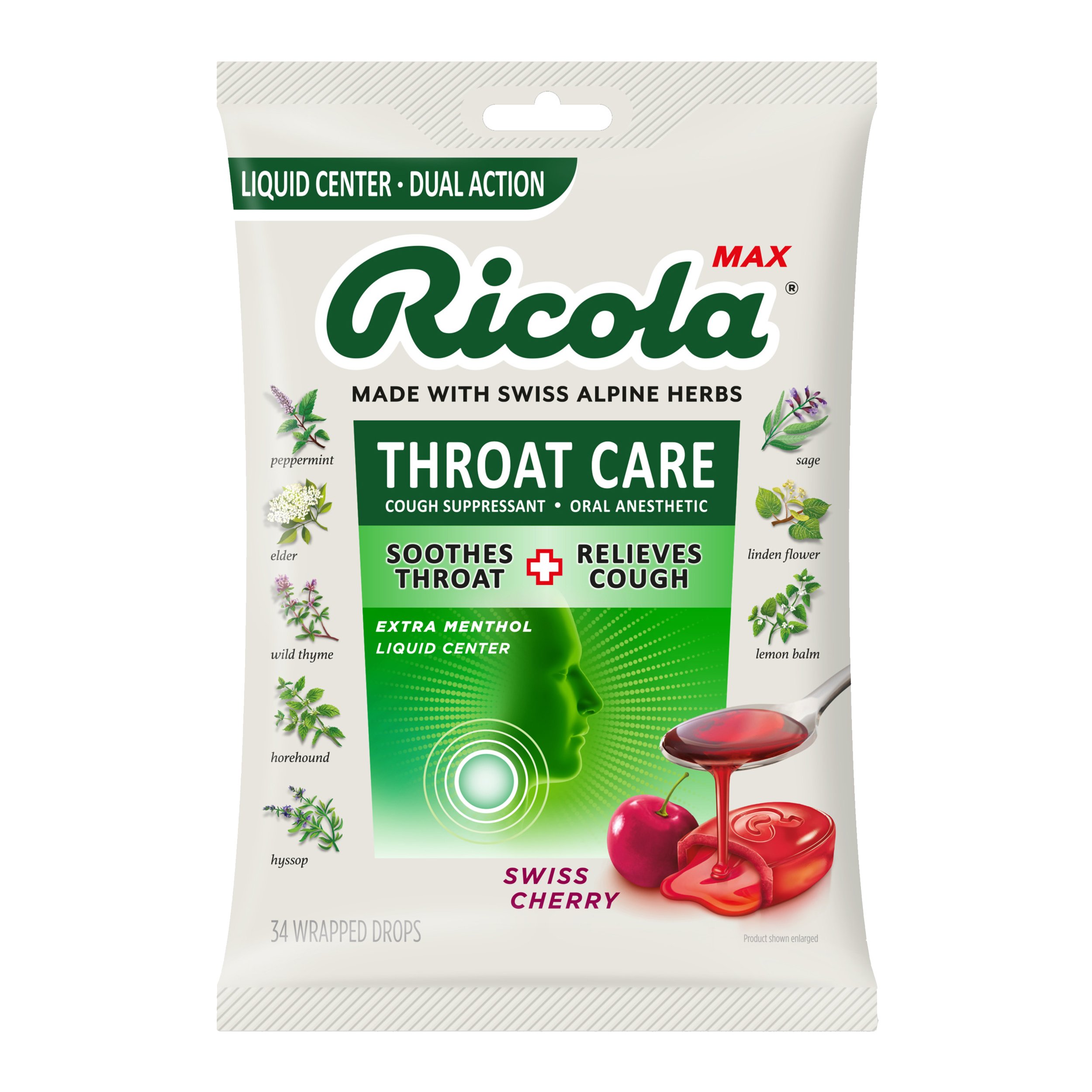 Ricola Throat Care Drops Swiss Cherry, 34 ct