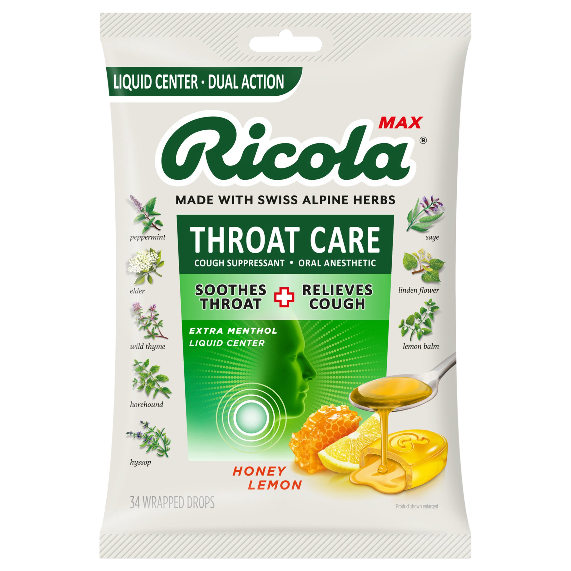 Ricola Throat Care Drops - Honey Lemon, 34 ct