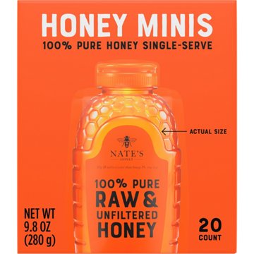 Nate's Honey 100% Pure Raw Unfiltered Honey Single Serve Minis, 20 ct