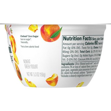 Chobani Zero Sugar Peach Greek Yogurt