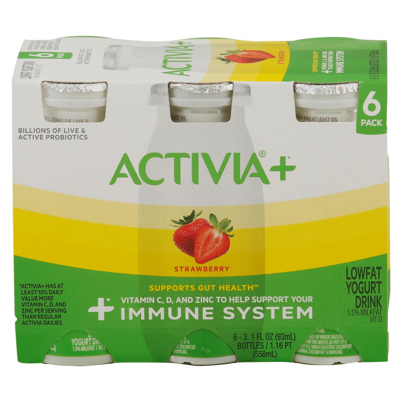 Activia + Immune System Support Strawberry Lowfat Yogurt Drink 3.1 oz Bottles; image 1 of 3