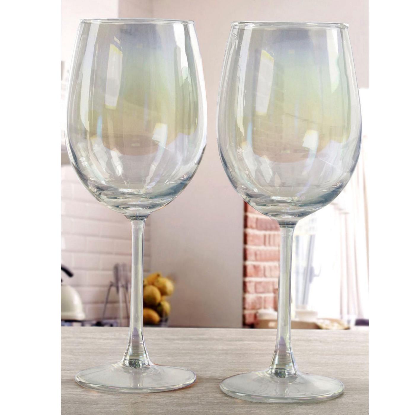Circle Glass 2 Luster Stemmed Goblet Wine Glasses - White Pearl - Shop ...