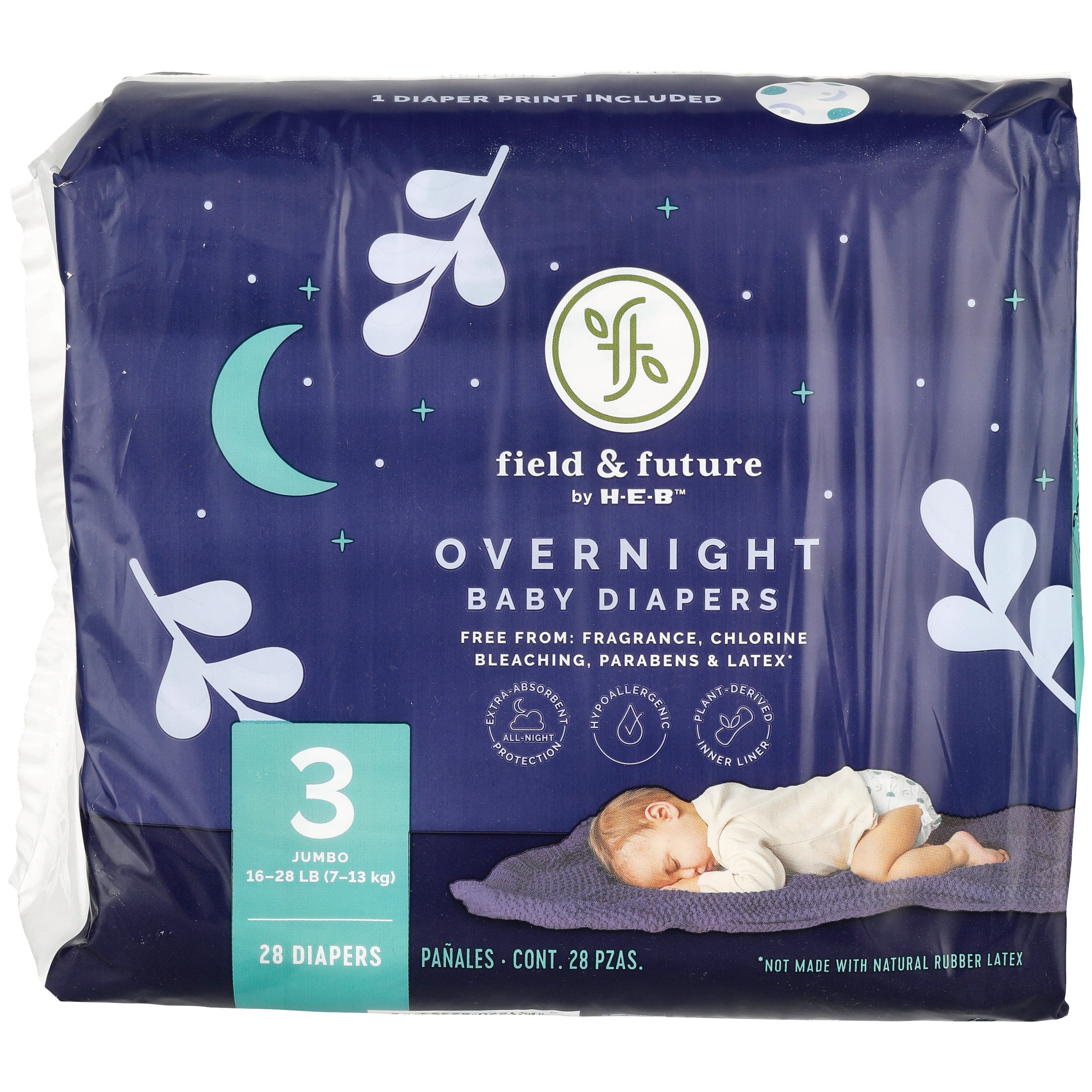 Field & Future by H-E-B Baby Jumbo Overnight Diapers - Size 3