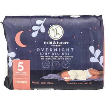 Field & Future by H-E-B Small Pack Baby Overnight Diapers - Size 5, 21 ct
