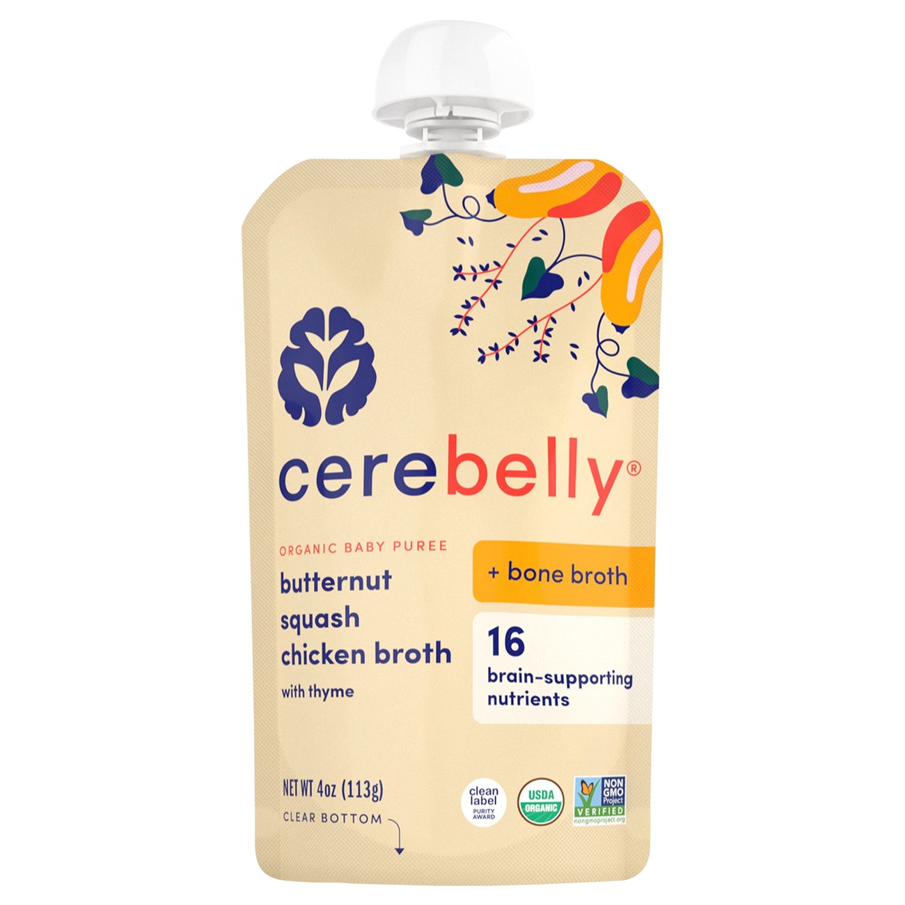 Cerebelly Organic Baby Puree Pouch Butternut Squash Chicken Broth