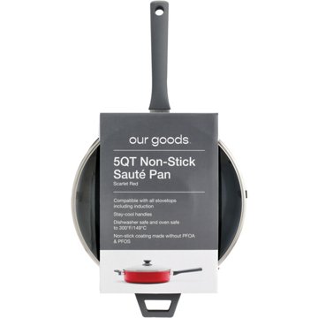 our goods Non-Stick Sauté Pan with Glass Lid - Scarlet Red, 5 qt