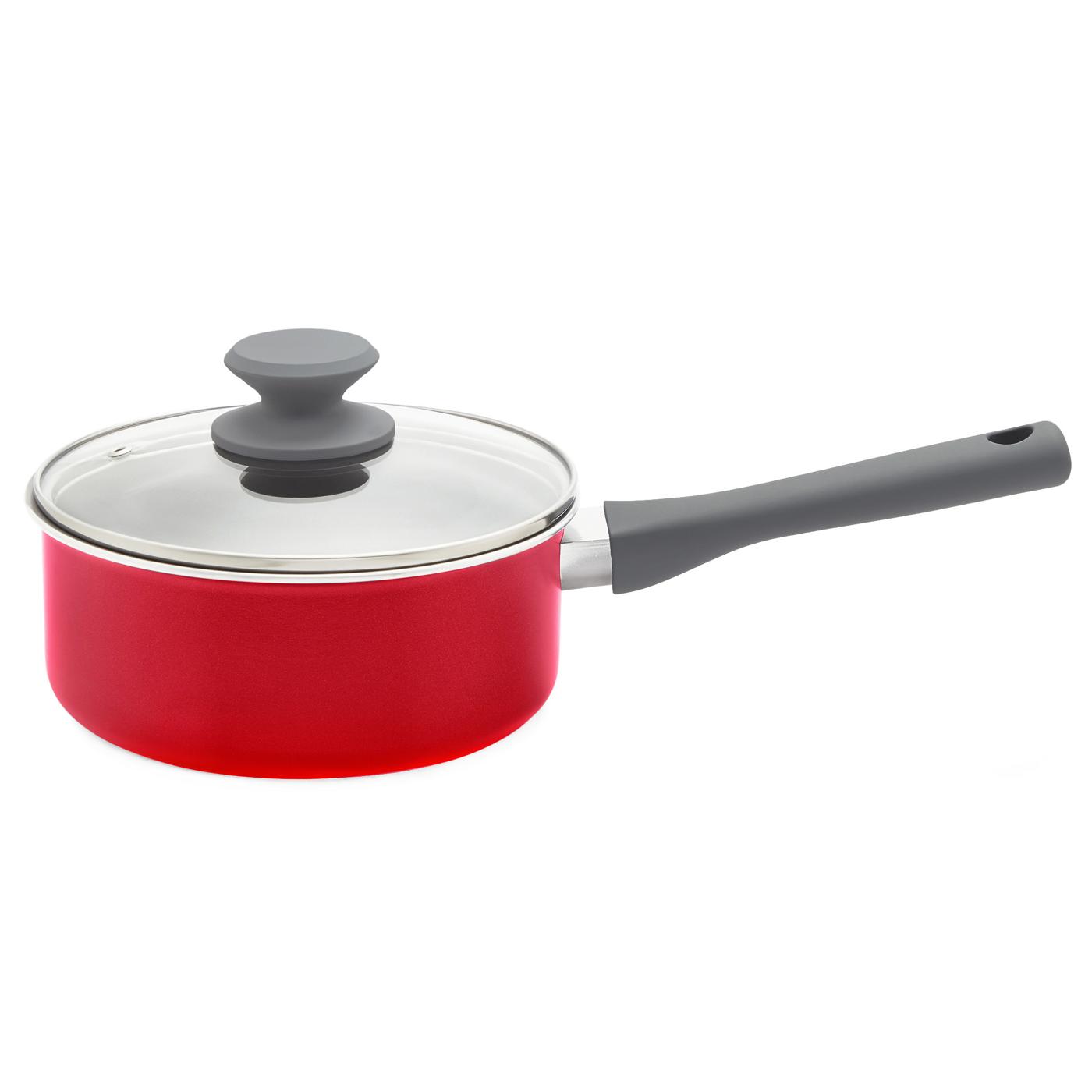 our goods Non-Stick Saucepan with Glass Lid - Scarlet Red; image 1 of 2