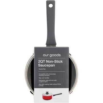 our goods Non-Stick Saucepan with Glass Lid - Scarlet Red, 2 qt
