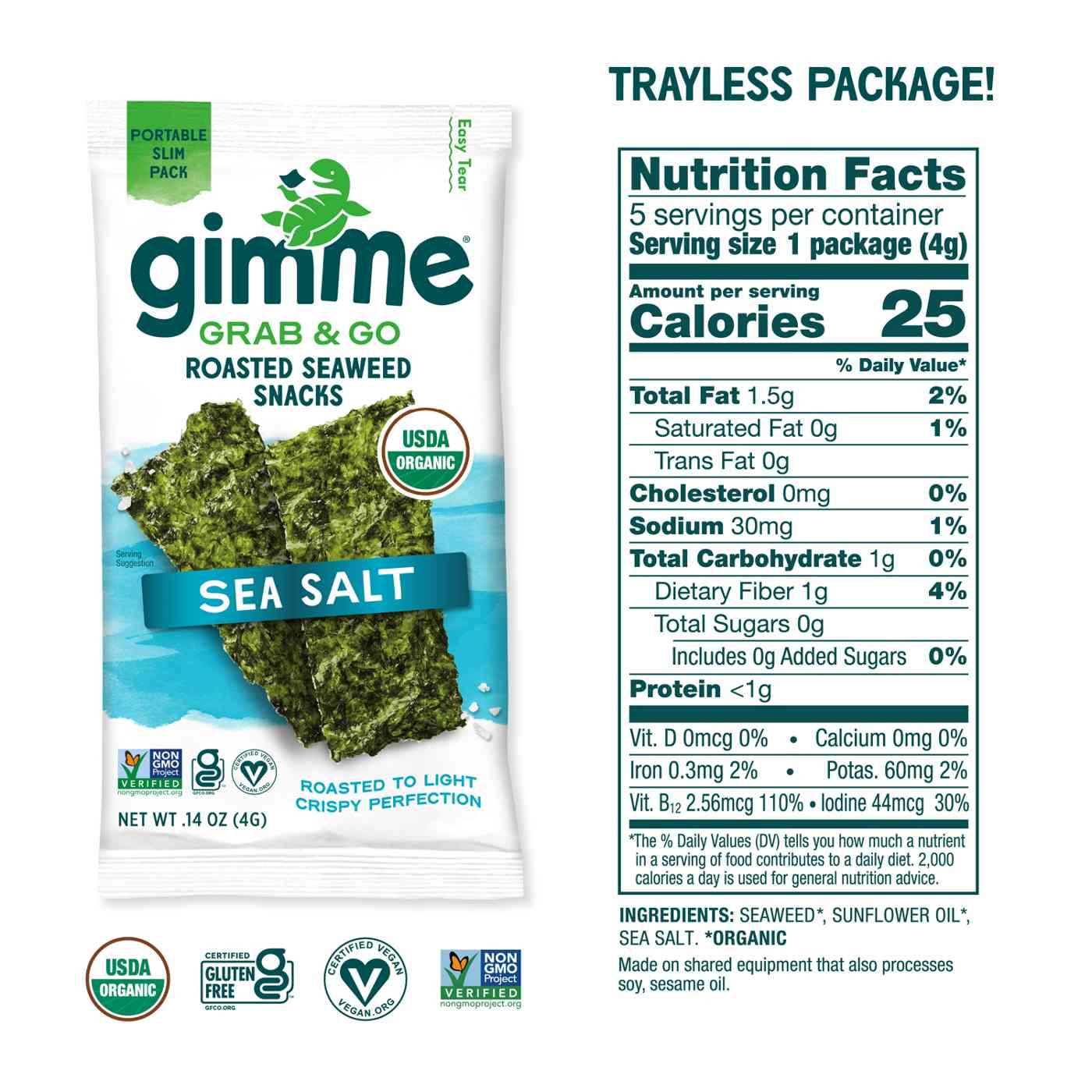 Gimme Grab & Go Roasted Seaweed Snacks Sea Salt; image 2 of 8