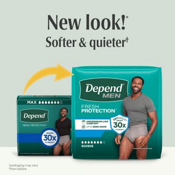Depend Fresh Protection Men's Adult Incontinence Underwear, L, Grey