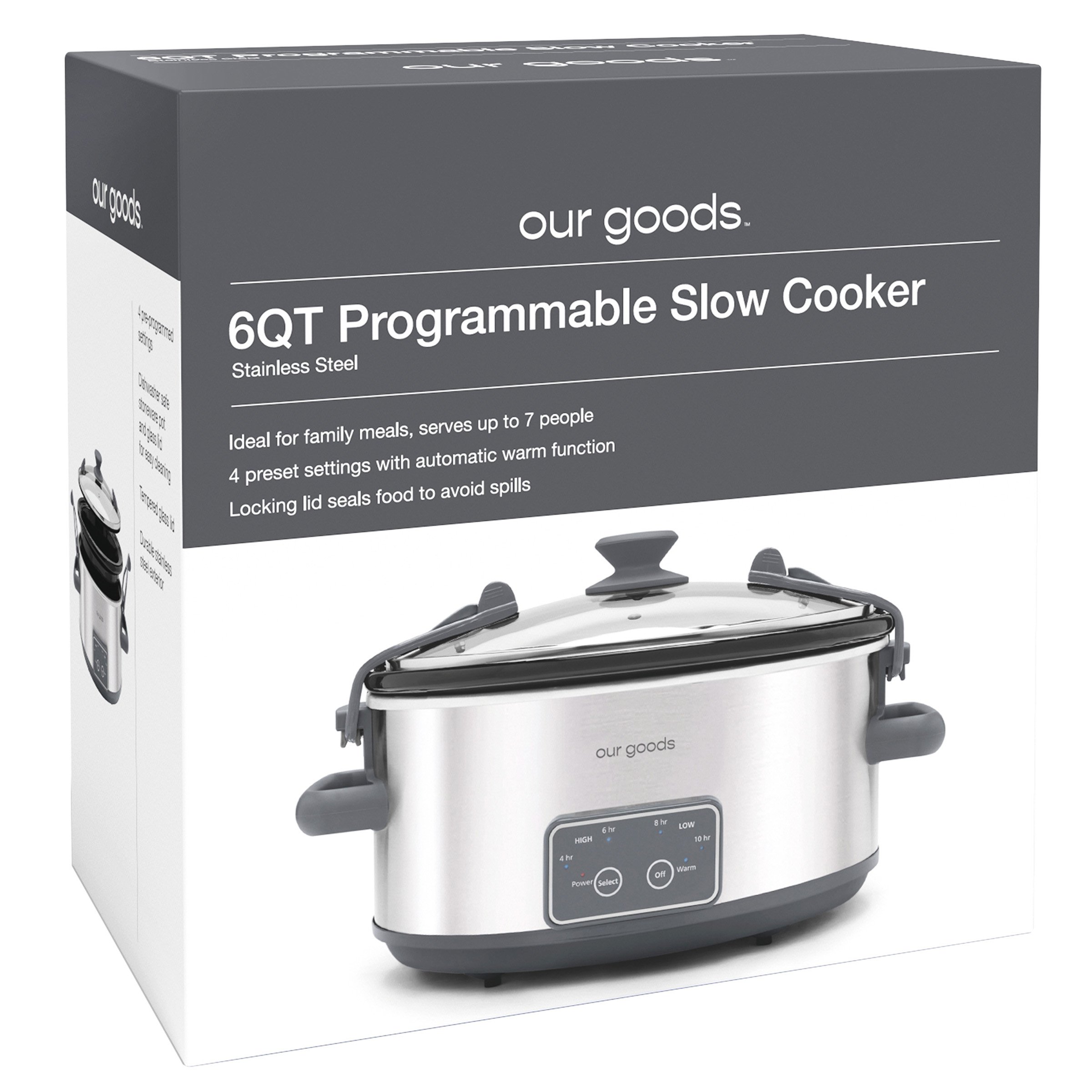 6 qt Stainless Steel Set & Forget Programmable Slow Cooker w/Spoon