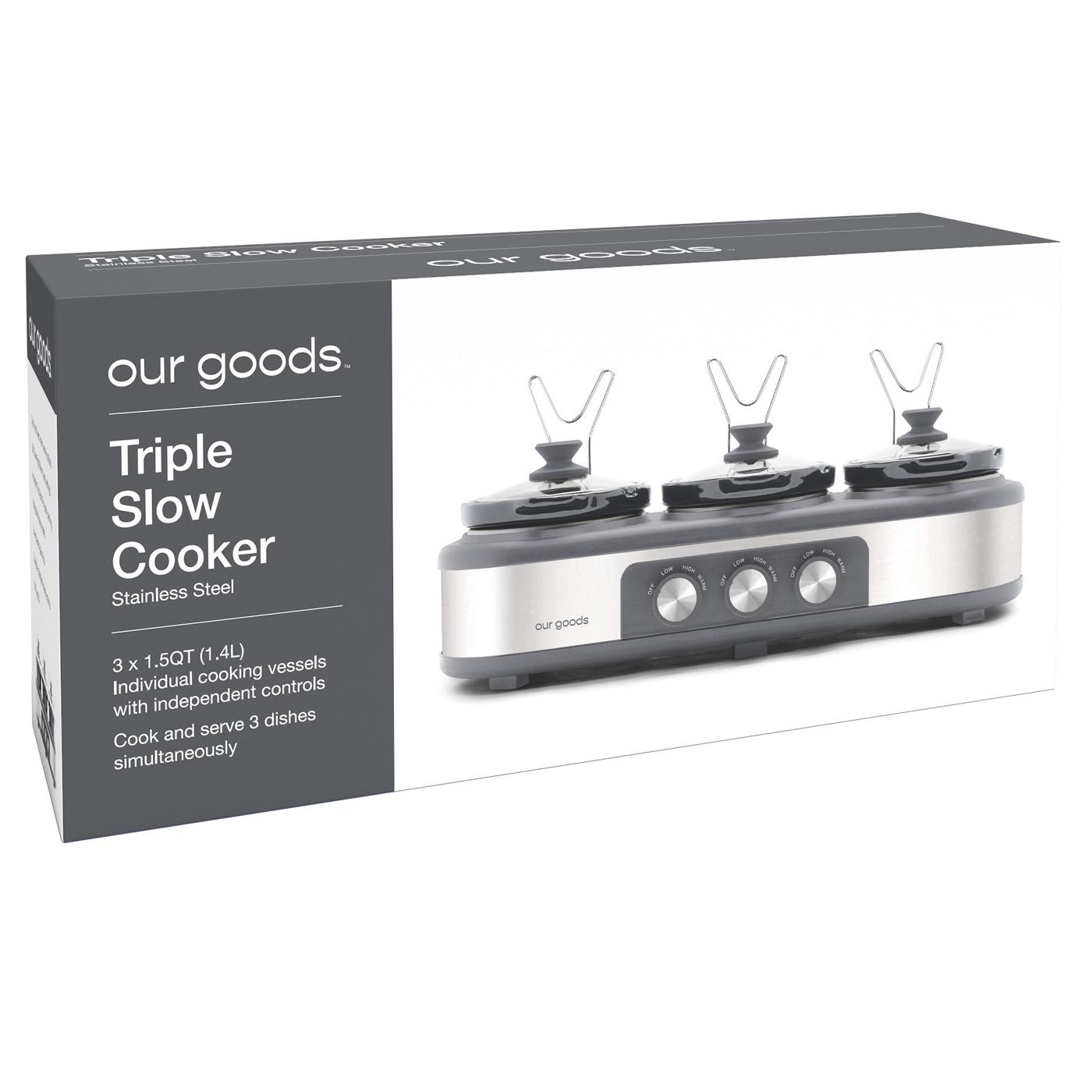 our goods Triple Slow Cooker - Stainless Steel; image 2 of 3