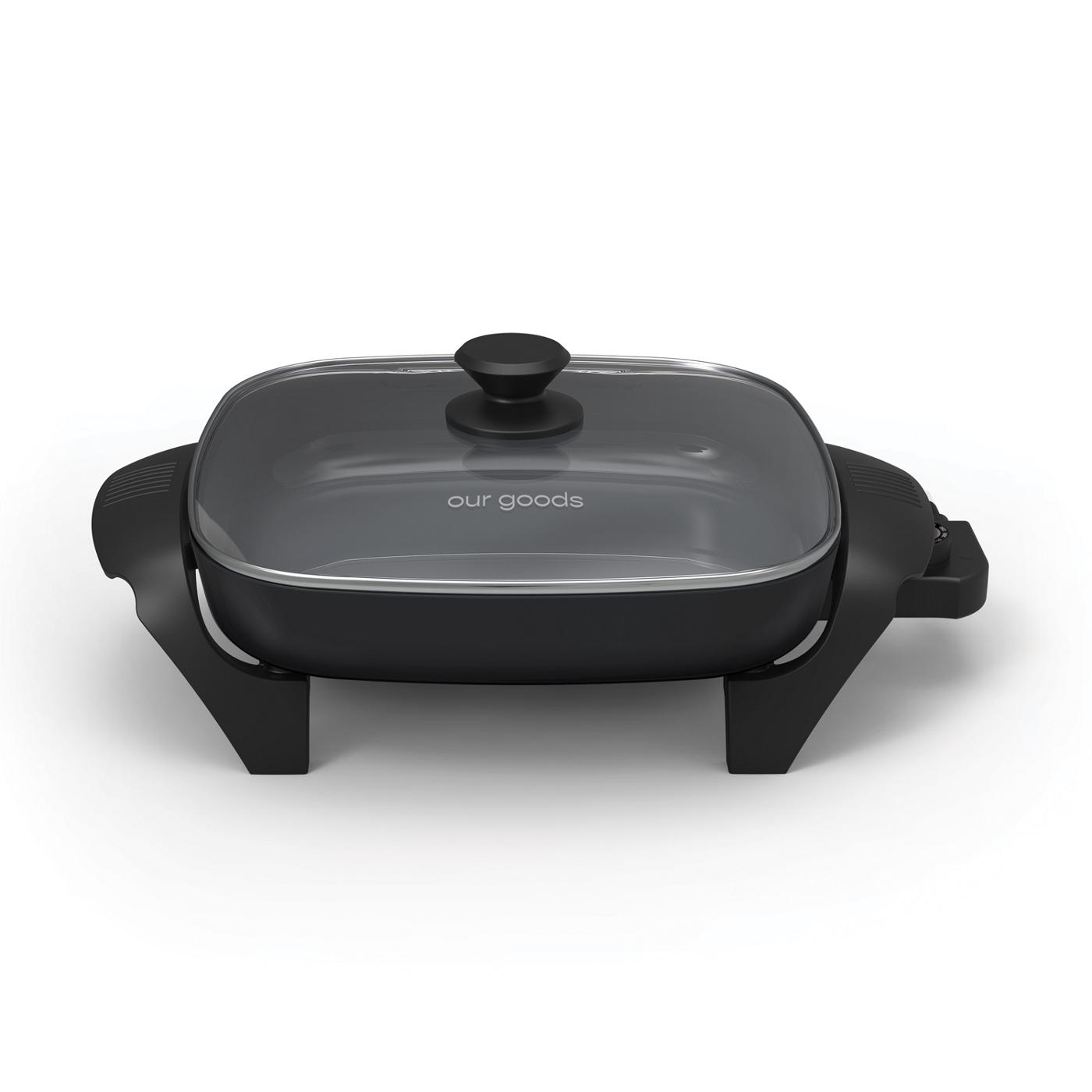 our goods Electric Skillet with Glass Lid - Black