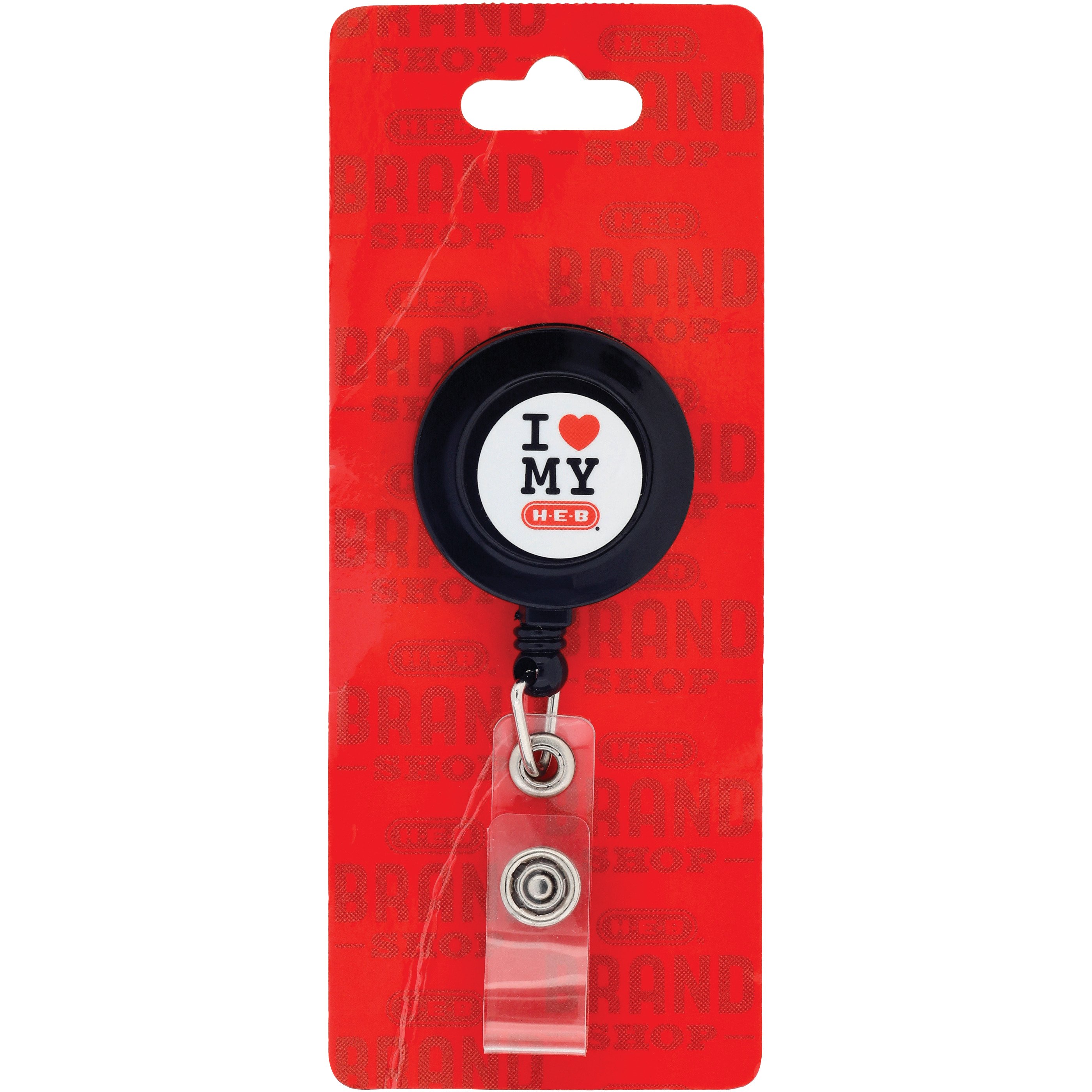 HEB Brand Shop I Love My HEB Badge Reel Black Shop Seasonal
