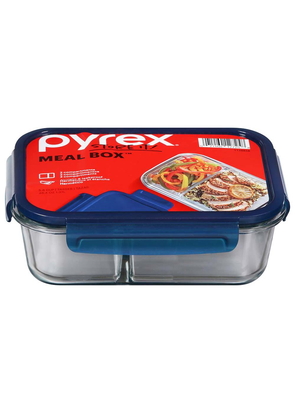 MealBox™ 5.8-cup Divided Glass Food Storage Container with Blue Lid