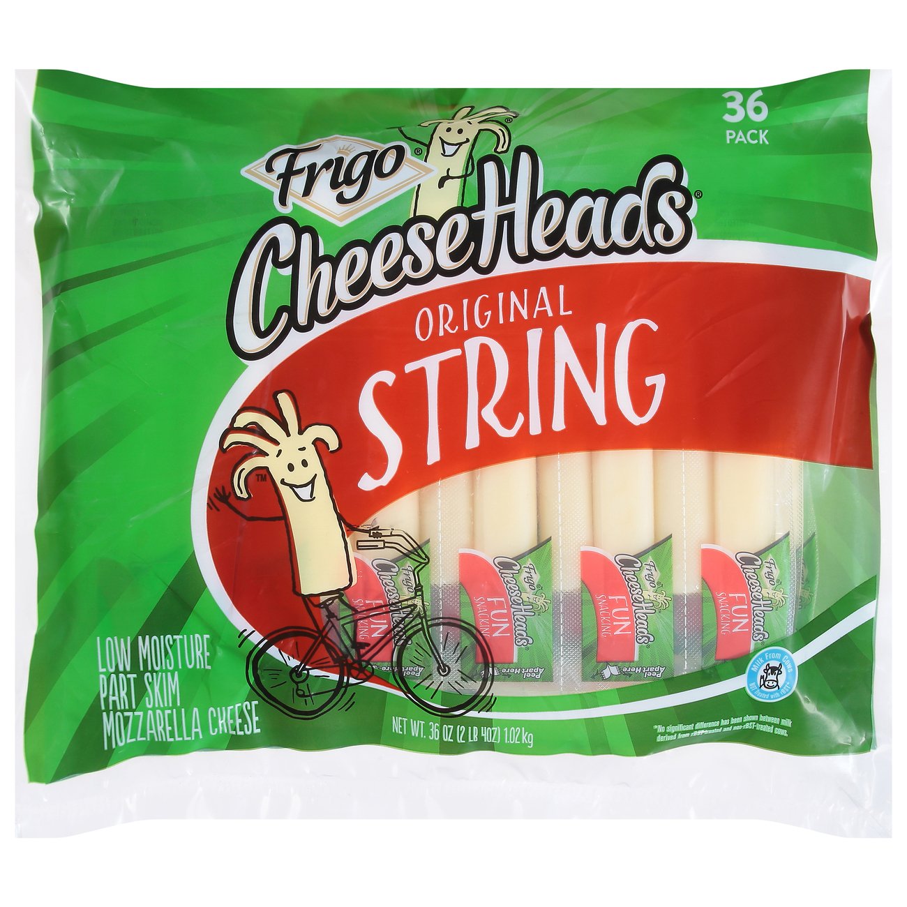 Frigo CheeseHeads Low Moisture PartSkim Mozzarella String Cheese, 36