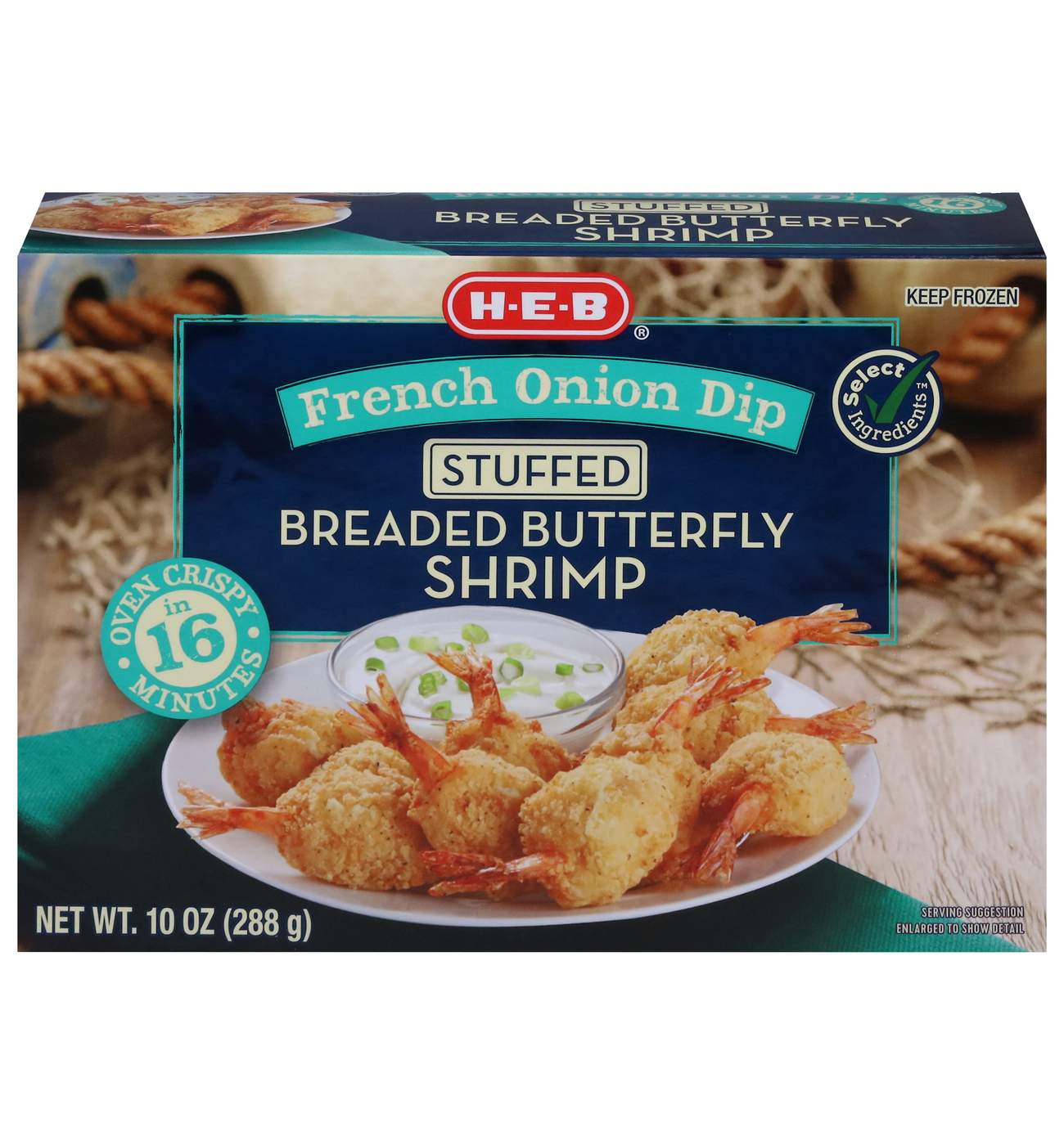 H-E-B Frozen French Onion Dip-Stuffed Breaded Butterfly Shrimp; image 1 of 2