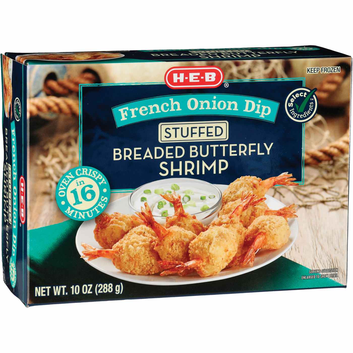 H-E-B Frozen French Onion Dip-Stuffed Breaded Butterfly Shrimp; image 2 of 2