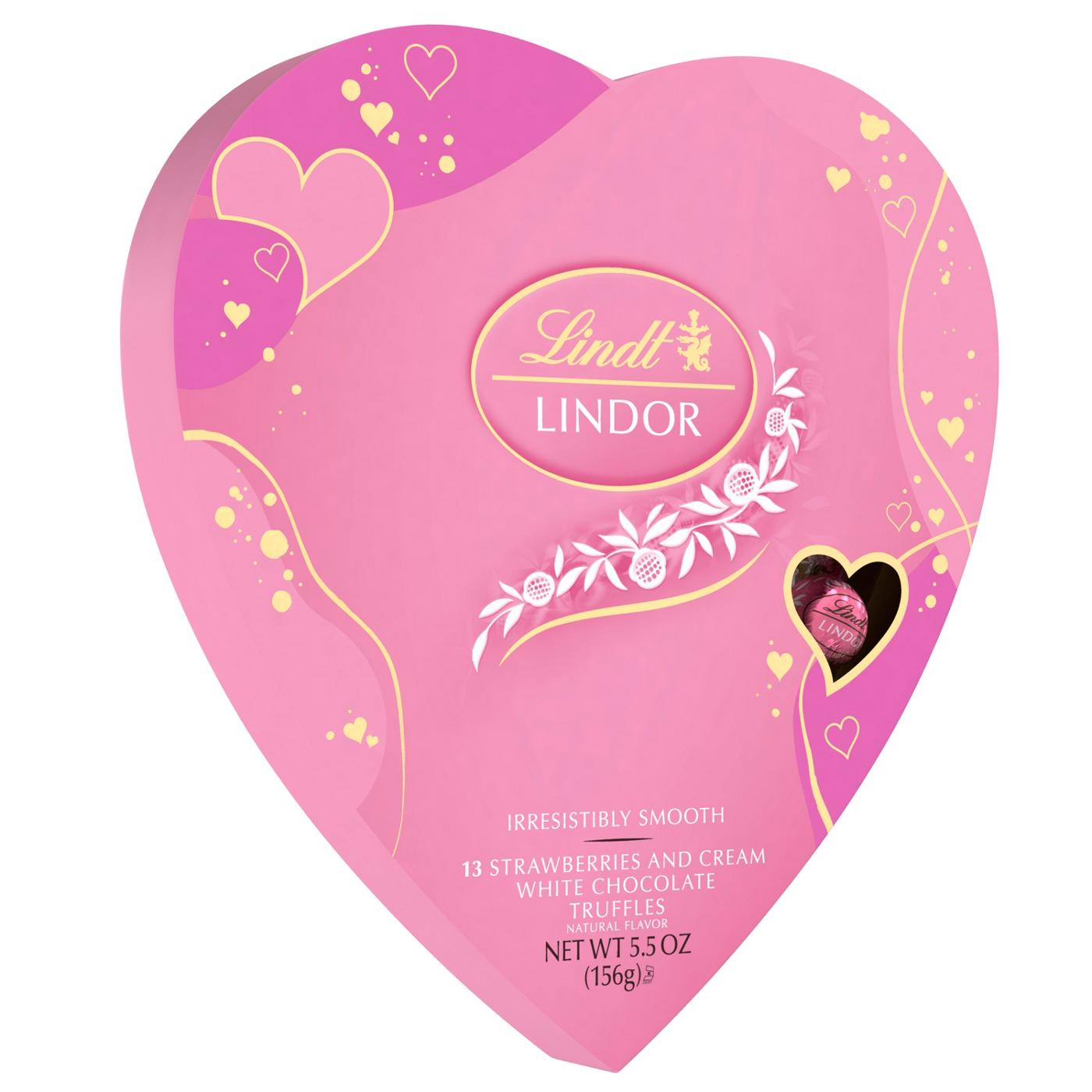 Lindt Lindor Strawberries & Cream White Chocolate Truffles Valentine's Heart Gift Box, 13 pc; image 1 of 2