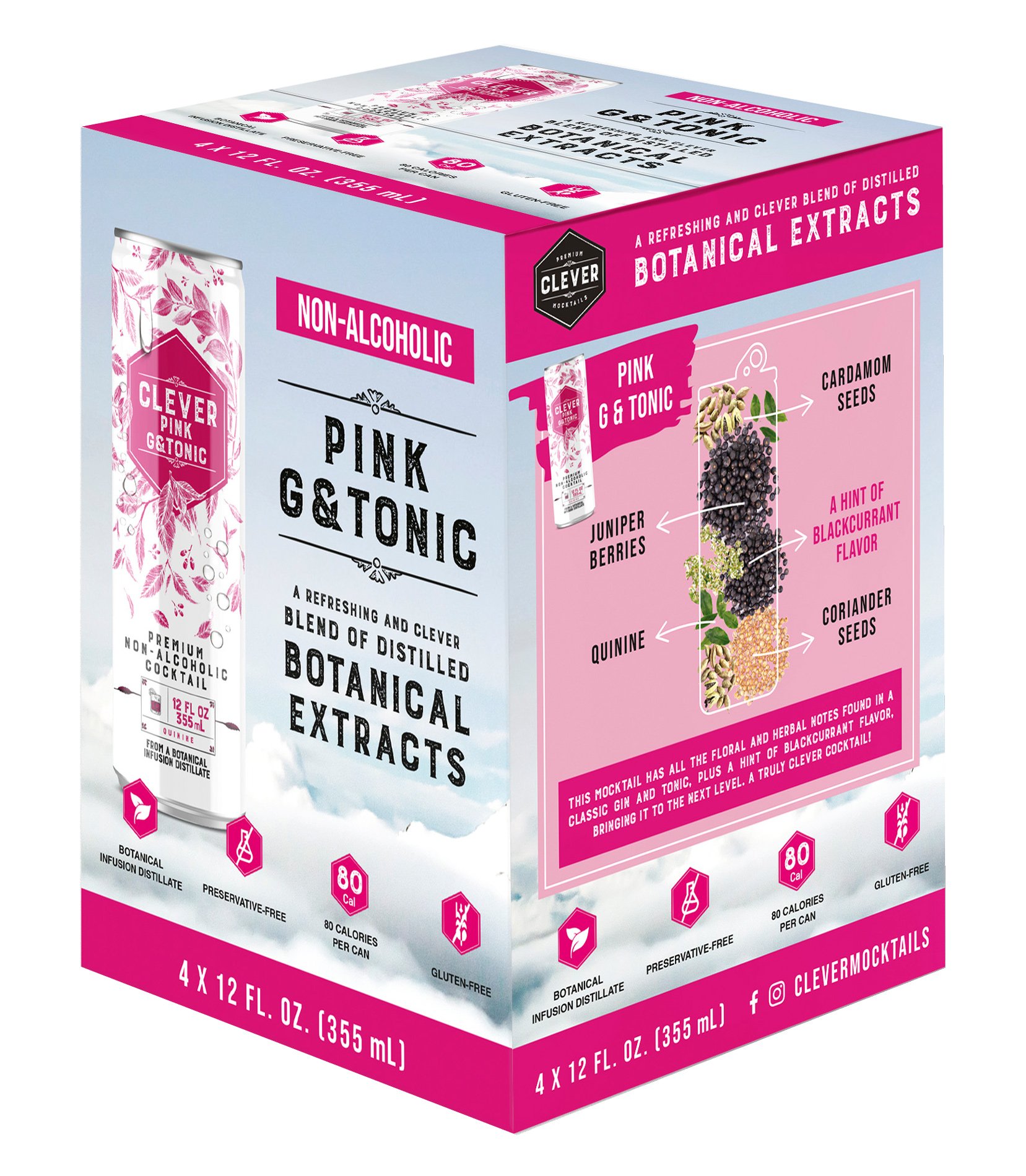 Clever Pink Gin & Tonic Mocktail, 4 pk | Central Market - Really