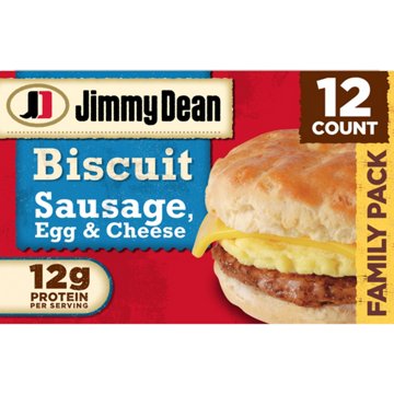 Jimmy Dean Sausage, Egg & Cheese Biscuit Breakfast Sandwiches - Family Pack, 12 ct