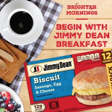 Jimmy Dean Sausage, Egg & Cheese Biscuit Breakfast Sandwiches - Family Pack, 12 ct