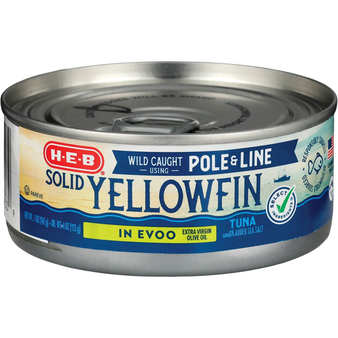 H-E-B Pole & Line Solid Yellowfin Tuna in Extra Virgin Olive Oil; image 1 of 2